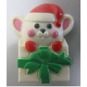 VINTAGE AVON Christmas Santa Mouse Surprise Present Pin/Brooch 1980's Jewelry